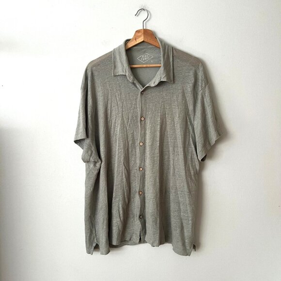 Alex Crane Linen Knit Ola Short Sleeve Button Up Shirt Moss Green Men's Size L - Picture 1 of 9